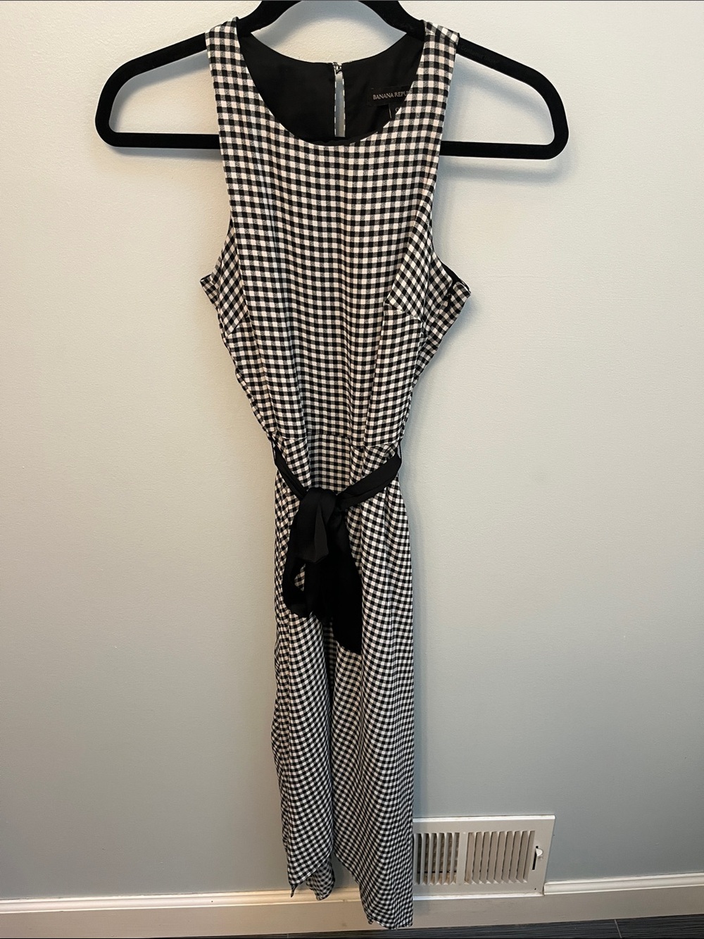 Banana Republic Black and White Gingham Midi Dress with Waist Tie